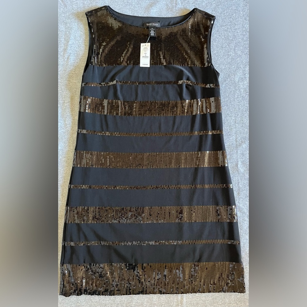 NWT - Women’s White House Black Market Evening Black Mini Dress with Sequins - M